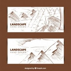 Hand drawn mountain landscape banners