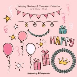 Hand-drawn birthday decoration set