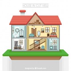 Interior view of house in flat design