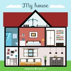 Interior view of house in flat design