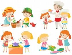 Kids doing different chores