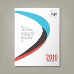 Leaflet with blue and red circular shapes
