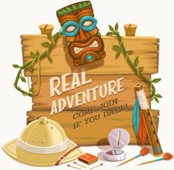 Outdoor adventure wooden board background