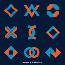 Pack of blue and orange logotypes in geometric style