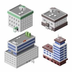 Pack of buildings in isometric style