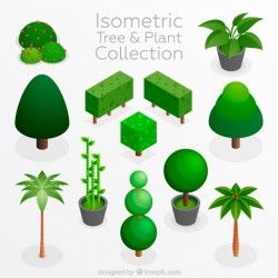 Pack of plants and trees in isometric design