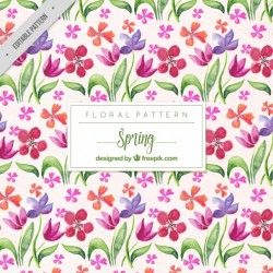 Pattern of watercolor flowers and leaves in vintage style
