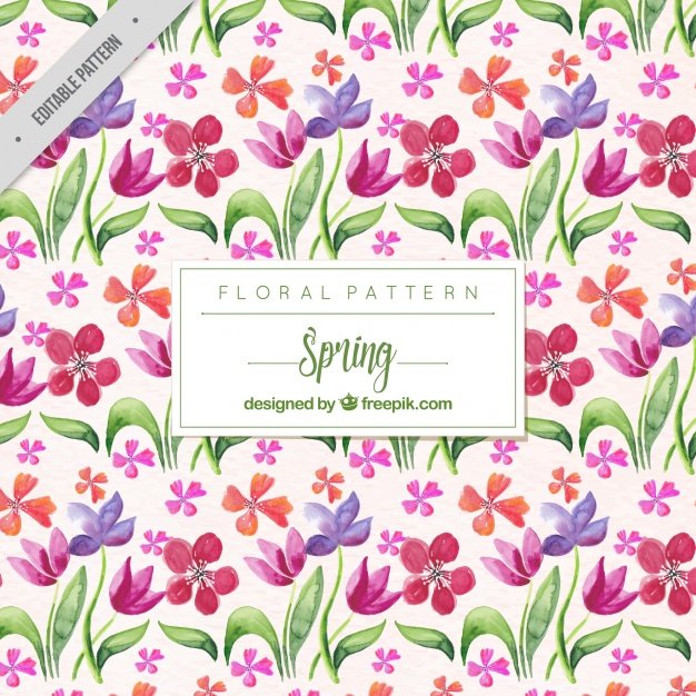 Pattern of watercolor flowers and leaves in vintage style
