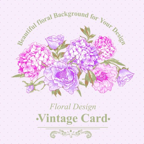 Pink floral vintage card vector