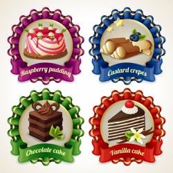 Realistic dessert badges pack