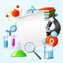 Science background with colorful items