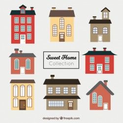 Set of beautiful facades of houses in flat design