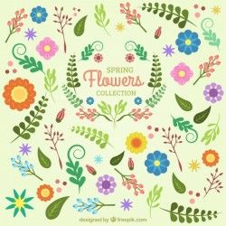 Set of flowers and leaves in vintage style