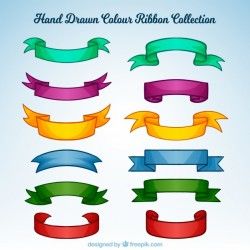 Set of hand-drawn colorful ribbons