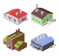 Set of isometric factories