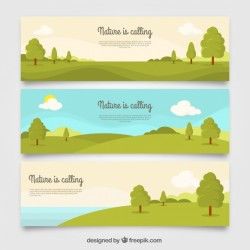 Set of three landscape banners with trees