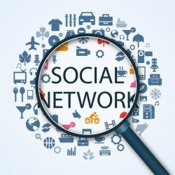Social networking infographics with magnifier vector