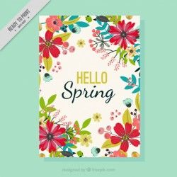 Spring greeting card with hand drawn flowers
