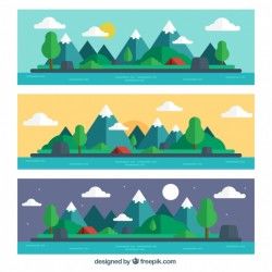 Three banners of beautiful landscapes in flat design