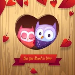 Valentine’s Day Owls Cuddle with Love Heart Tree Home