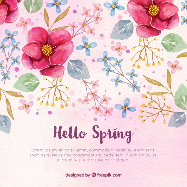 Watercolor background with flowers and leaves