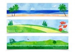 Watercolor Landscape Banners Vector