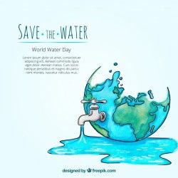 Watercolor water world day background with hand drawn