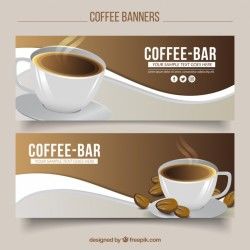Wave banners with cup of coffee