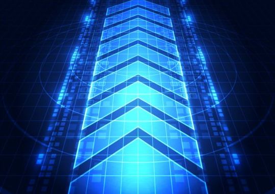 Arrow with blue tech background vector 01