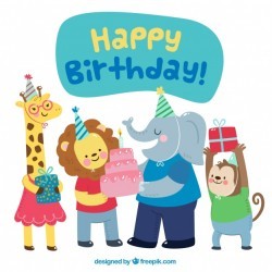 Birthday background with animals in flat design