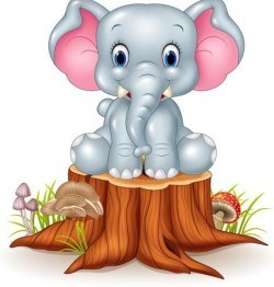 Cute elephant with tree stump vector