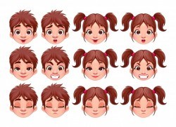 Different expressions of boy and girl vector isolated characters