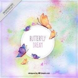 Fantastic background of butterflies painted with watercolor