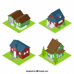 Fantastic houses in isometric style