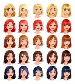 Fashion female avatars hairstyles eyes and mouths