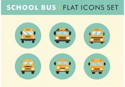 Flat School Bus Icons Set Vector Free