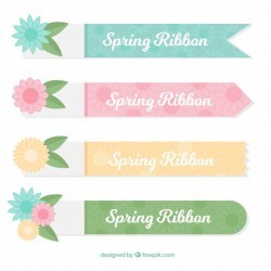 Four decorative spring ribbons in pastel colors