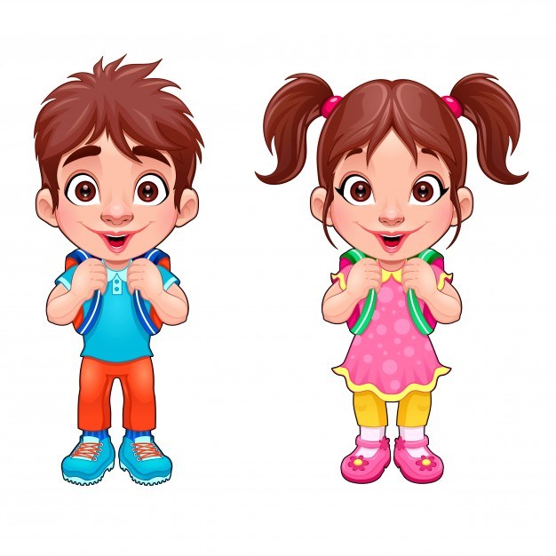 Funny young boy and girl students vector cartoon isolated characters