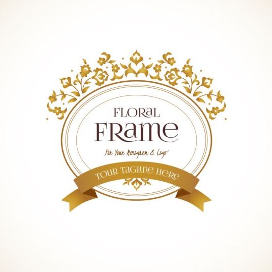 Golden floral decor with vintage frame vector 03