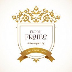Golden floral decor with vintage frame vector 06