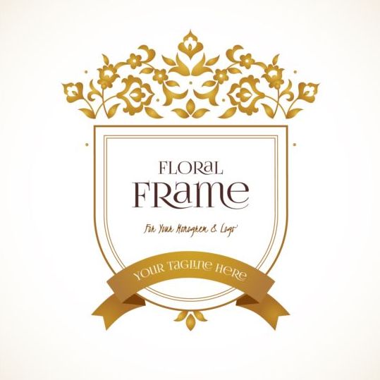 Golden floral decor with vintage frame vector 06