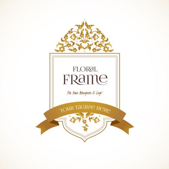 Golden floral decor with vintage frame vector 04