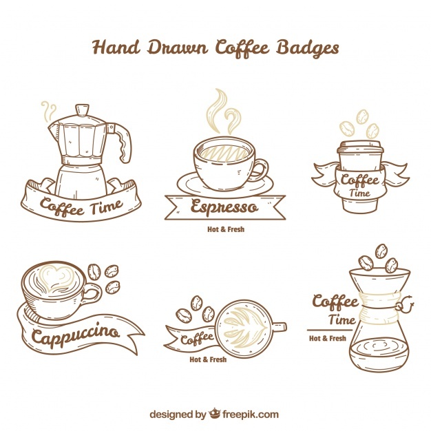 Hand-drawn pack of great coffee badges