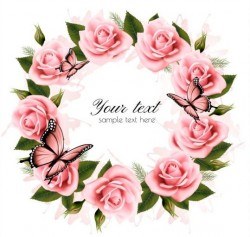 Holiday background with pink beautiful flowers and butterflies vector 01