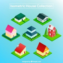 Isometric pack of colorful houses