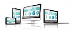 Laptop with monitor and tablet display template vector 09