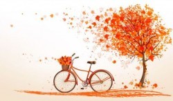 Nature autumn background with red trees and bike vector 01