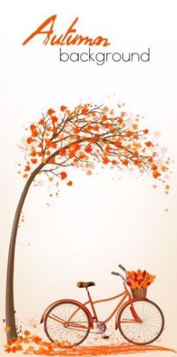 Nature autumn background with red trees and bike vector 03