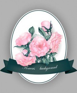 Pink flower card with green ribbon vector