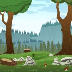 Square forest landscape vector cartoon illustration